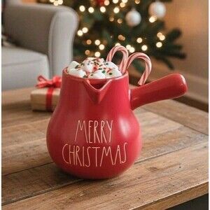 6.5" Rae Dunn Magenta "Merry CHRISTMAS" Cocoa Pot Pitcher MINT  RARE Farmhouse